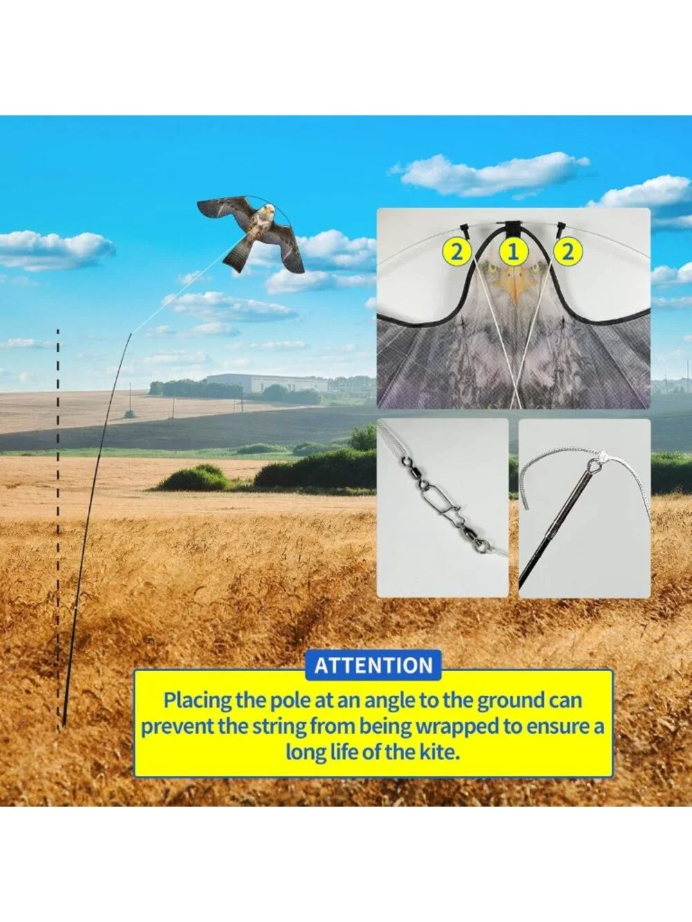 Bird Scarer Hawk Flying Kite with 13ft Telescopic Pole - Outdoor Garden Decor